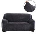 CJC Plush Sofa Covers Stretch Solid Thick Slipcover for 2-Seater Velvet Easy Fit Non-Slip Furniture Dark Blue