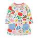 Tosmy Girls Clothes Toddler s Long Sleeve Dress Cartoon Appliques Print A Line Flared Skater Dress Cotton Dress Outfit Kids Casual Dresses