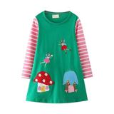 Tosmy Girls Clothes Toddler s Long Sleeve Dress A Line Cartoon Appliques Print Flared Skater Dress Cotton Dress Outfit Party Dresses