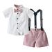 QIPOPIQ Clearance Toddler Boys Clothes Short Sleeve Button-up Boys Shirts Boys Shorts with Suspender Strap Shorts Suit Outfit Set