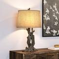 Luxury Organic Table Lamp 16 W x 16 D x 27.5 H with Rustic Elements Antique Bronze Finish and a Brown Burlap Shade UEX7020