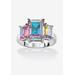 Women's 5.60 Cttw. Emerald-Cut Aurora Borealis Cubic Zirconia Sterling Silver Ring by PalmBeach Jewelry in Silver (Size 9)