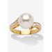 Women's .16 Tcw Round Simulated Pearl Cubic Zirconia Accent Yellow Gold-Plated Ring by PalmBeach Jewelry in Gold (Size 9)