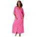 Plus Size Women's Long French Terry Zip-Front Robe by Dreams & Co. in Pink Hearts (Size 3X)