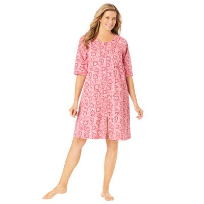 Plus Size Women's Short French Terry Zip-Front Robe by Dreams & Co. in Pink Hearts (Size 3X)