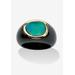 Women's Genuine Blue Opal And Black Jade 10K Yellow Gold Bezel-Set Cabochon Ring by PalmBeach Jewelry in Blue Black (Size 8)