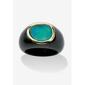 Women's Genuine Blue Opal And Black Jade 10K Yellow Gold Bezel-Set Cabochon Ring by PalmBeach Jewelry in Blue Black (Size 9)