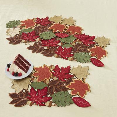 Set of 4 Embroidered Cut-Out Placemats by BrylaneHome in Fall Leaves