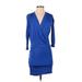 Slate & Willow Casual Dress - Bodycon Plunge 3/4 sleeves: Blue Print Dresses - Women's Size X-Small
