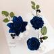 Sugar Craft Royal Blue & White Flowers With Leaves Sprays, Made To Order Cake Toppers, High Grade Sugar Flowers, UK Supplier