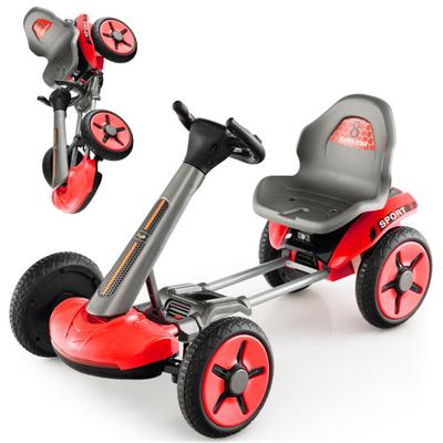 Costway Pedal Powered 4-Wheel Toy Car with Adjustable Steering Wheel and Seat-Red