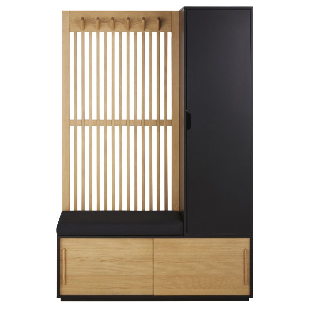 Vestiaire modulable 3 portes avec portant en bois de frêne gris anthracite L122