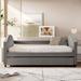 Full size Upholstered Daybed with Twin Size Trundle, Wood Slat Support, Gray