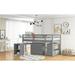 Low Study Twin Loft Bed with Cabinet and Rolling Portable Desk - Gray