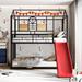 Twin Over Twin Metal Bunk Bed ,Metal Housebed With Slide,Three Colors Available.(Black with Red Slide)