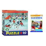 Bundle of 2 |EuroGraphics Hockey Junior League Puzzle (60-Piece) + Smart Puzzle Glue Sheets