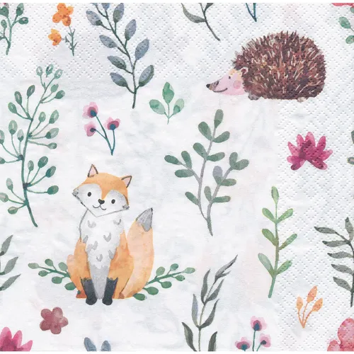 Serviettes en papier ""renards/hérissons, 33 x 33 cm, 20 pièces