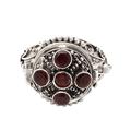 Candlelight Red,'Sterling Silver Locket Ring Topped with 5 Garnet Stones'