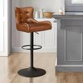 Williston Forge Moritz Swivel Adjustable Height Stool Wood/Upholstered/Leather/Genuine Leather in Brown | 22.05 W x 20.87 D in | Wayfair