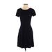 Ann Taylor LOFT Casual Dress - A-Line Scoop Neck Short sleeves: Black Print Dresses - Women's Size 4