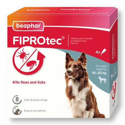 beaphar FIPROtec® | Medium 10-20kg | Flea & Tick Spot-On For Dogs | 4 Pipettes
