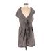 BCBGMAXAZRIA Casual Dress - Wrap Plunge Short sleeves: Gray Print Dresses - Women's Size Medium