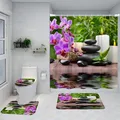 Ensemble de rideaux de douche coordonnants Vermont orchidée violette pierre noire bambou vert