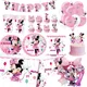 Fournitures de fête rose Disney Minnie Mouse ensemble de vaisselle britannique Anime ballon