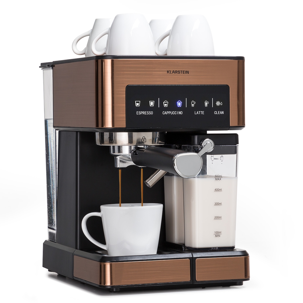 Klarstein Arabica Comfort Siebträgermaschine 1350W 20 Bar 1,8l Touch-Bedienfeld Kupfer-Metallic