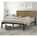 Full Size Bed Frame, Metal Platform Bed with Wooden Headboard and Strong Metal Slats, Mattress Foundation, Rustic Country Style