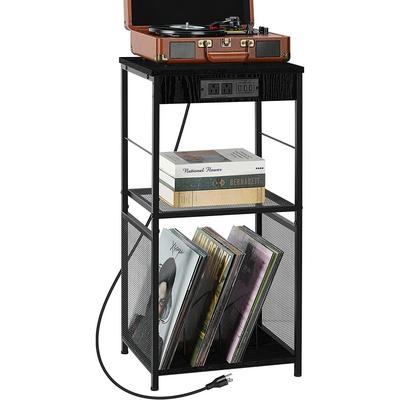 Vinyl Record Storage Table with Power Outlet