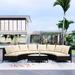 5-Piece Outdoor Patio Sofa Furniture Sets, Half-Moon PE Rattan Sectional Sofa Set with Cushions, Pillows & Tempered Glass Table