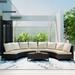 5-Piece Outdoor Patio Sofa Furniture Sets, Half-Moon PE Rattan Sectional Sofa Set with Cushions, Pillows & Tempered Glass Table