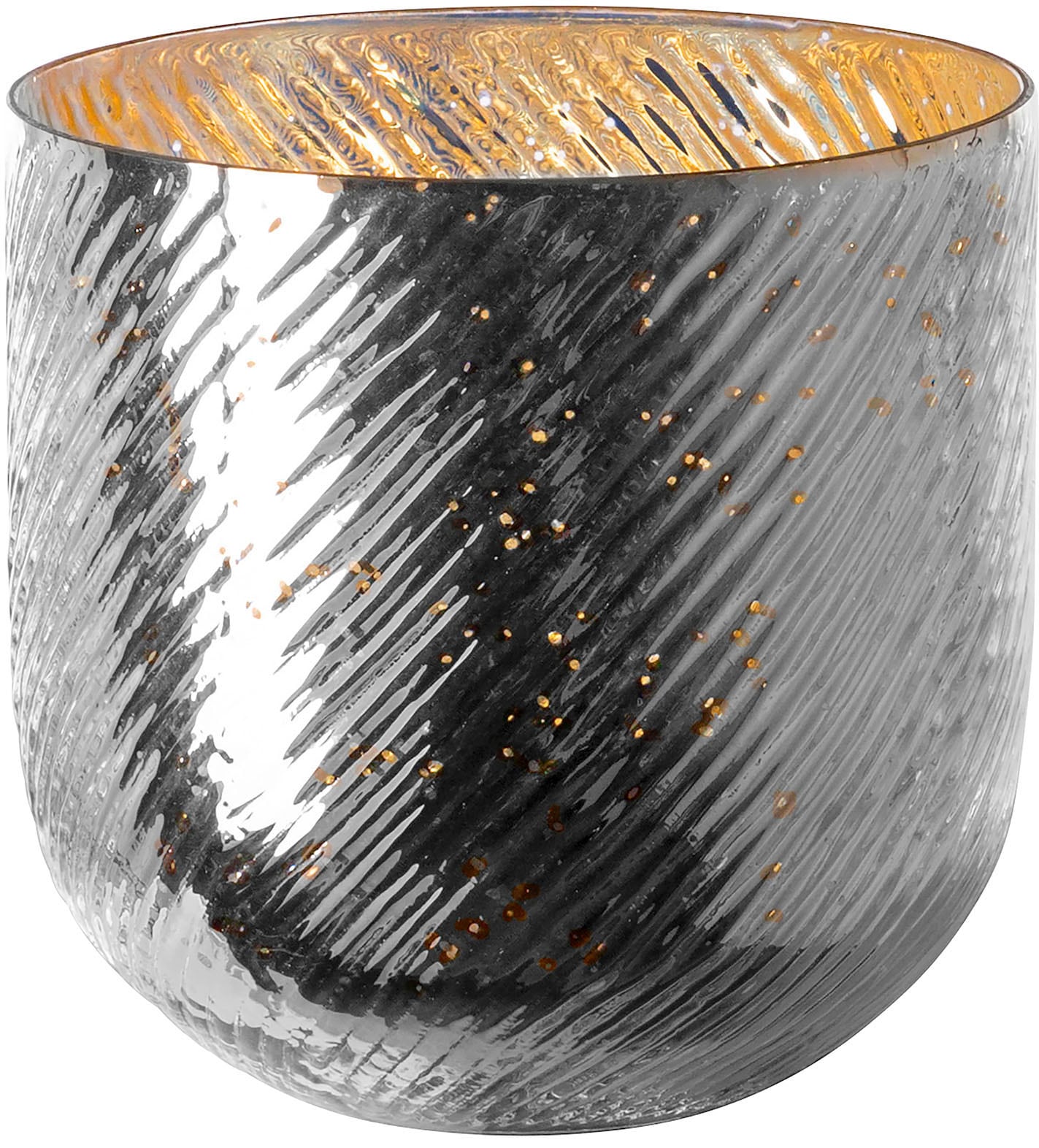 Windlicht FINK "VICKY", silber (antik silberfarben), H:25cm Ø:25cm, Glas, Kerzenhalter, Windlicht, Kerzenhalter aus Glas, in Rillenoptik