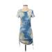 Zaful Casual Dress - Bodycon Scoop Neck Short sleeves: Blue Print Dresses - Women's Size 4