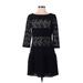 Ann Taylor Casual Dress - A-Line Crew Neck 3/4 sleeves: Black Print Dresses - Women's Size 4