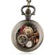 Retro Hollow Gear Movement Quartz Pocket Watch Necklace Pendant Gift Chain Pocket Watches Gift Mens Boys (D)