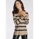 Streifenpullover LAURA SCOTT Gr. 38, beige (beige, schwarz, gestreift) Damen Pullover V-Pullover