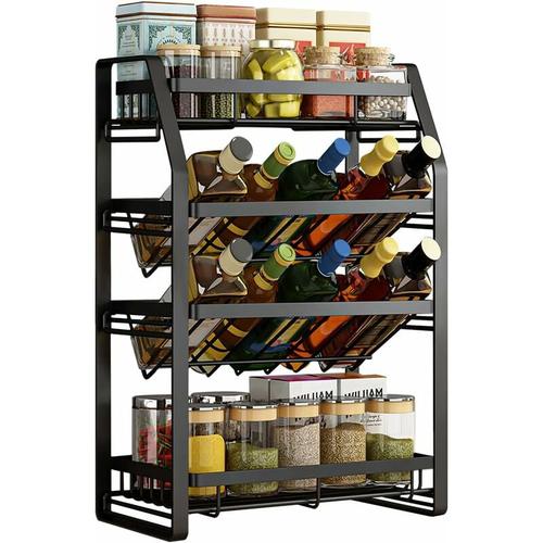 Naizy – Gewürzregal Stehend Schwarz Gewürz Organizer Gewurzregalsystem Ohne Bohren 4 Etagen