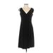 Evan Picone Casual Dress - A-Line V Neck Short sleeves: Black Print Dresses - Women's Size 4
