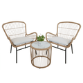 3 Piece Patio Set Outdoor Wicker Chairs with Glass Top Table and Soft Cushion Rattan Front Porch Furniture
