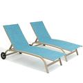 Pellebant 2 PCS Outdoor Chaise Lounge Aluminum Patio Recliner Chairs with 2 Wheels Blue