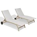 Crestlive Products Set of 2 Adjustable Aluminum Chaise Lounge Chairs & Wheels White