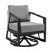 Benjara Nyla 28 Inch Patio Swivel Lounge Chair Wicker Back Black Aluminum Frame