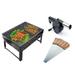 Vowel New Folding Portable Outdoor Barbeque Charcoal BBQ Grill Oven With 10PC Stainless Steel Stick Wooden Stick (BBQ Wooden & Big 10-stick bbq air blower)