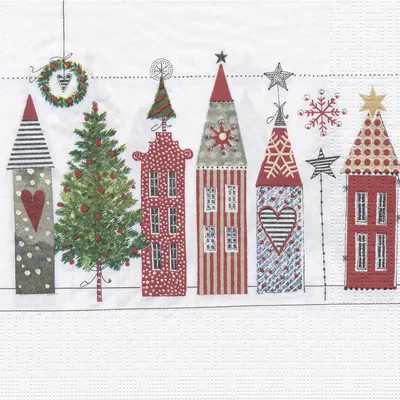 Papierservietten Weihnachtshäuser, 33 x 33 cm, 20 Stück Image