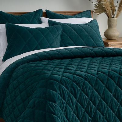 Bliss Velvet Diamond Stitched Quilt - Twin, Teal -...