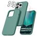 Funbiz Silicone Phone Case for Apple iPhone 14 Pro Case with Glass Screen Protector & Camera Lens Protector Pine Green