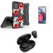 Accessories for Motorola Moto G Stylus 5G 2023 - Belt Holster Kickstand Rugged Case (Red White Flowers) Screen Protectors Premium Wireless Earbuds TWS with Charging Case