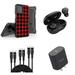 Accessories for Motorola Moto G Stylus 5G 2023 - Belt Holster Kickstand Rugged Case (Red Black Plaid) Wireless Earbuds UL Listed USB-C PD Wall Charger 3-Pack of USB Cables (3ft 6ft 10ft)